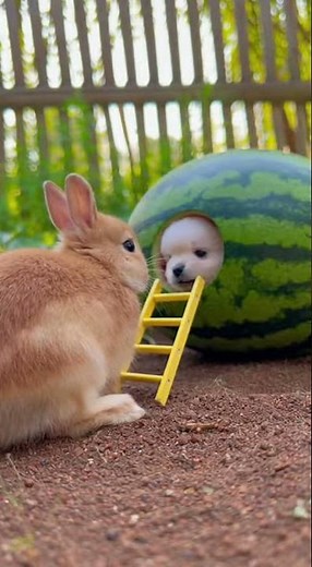 a cute Rabbit and dog #animals #cute #rabbit #dog
