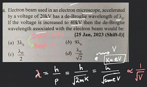 Electron beam used in an electron microscope, accelerated by a ... | Filo