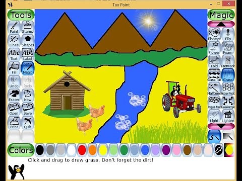 to draw a Village Scenery in Tux Paint | Easy drawing in Tux Paint for kids