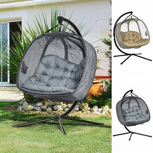 Double Hanging Egg Chair Folding Swing Hammock w/ Cushion, Indoor Outdoor  | eBay UK
