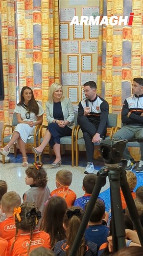 It was an assembly with a difference on Thursday morning at Our Lady's Primary School, Tullysaran as several special guests arrived to celebrate their Vice Principal's role in bringing Armagh to an All Ireland victory. Pupils from P6 to P7 formed a guard of honour as St Jarlath's Independent Pipe Band led Vice Principal and Armagh Captain Aidan Forker, accompanied by team mates Stefan Campbell and Niall Grimley, to the assembly hall with the coveted Sam Maguire cup in hand. | Armagh I