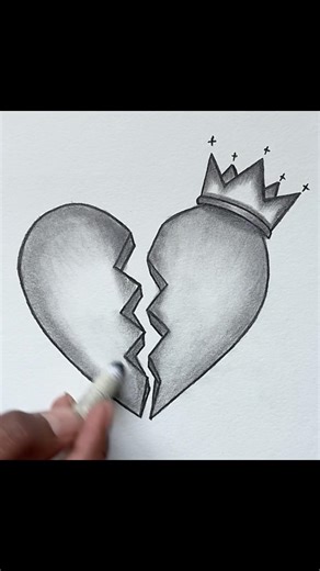 Broken Heart with crown 👑 #art #brokenheart #drawing