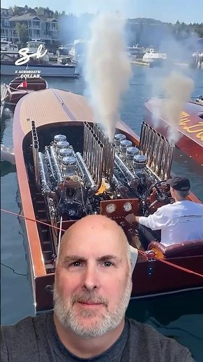 V16 Engine starting up on this wooden boat with dual V16 engines.