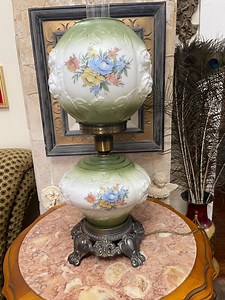 Vintage Mid Century Parlor 3 Way Lamp .embossed Roses Milk Glass Shades.green Color Accents With Flowers. Original Switch and Hardware.works - Etsy