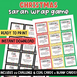 Christmas Saran Wrap Game With Challenge and Coal Cards - Christmas Games - Printable Games - Family Game Night - Saran Wrap Ball - Etsy