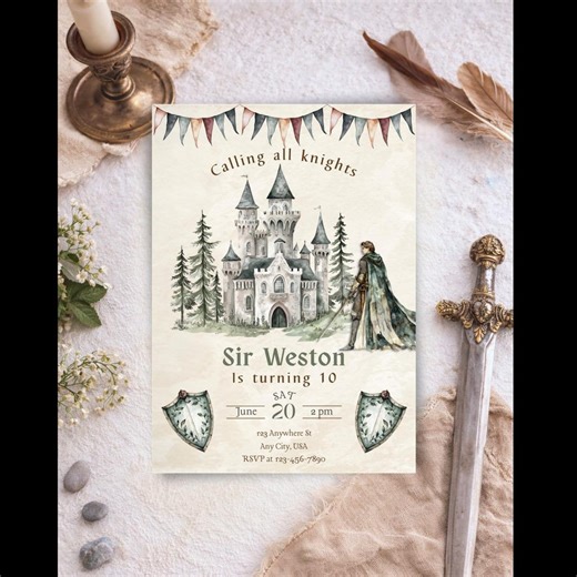 Medieval Knight Kids Birthday Invitation | Royal Prince Castle Party Invite | Editable Canva Template - Etsy