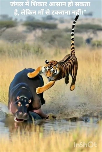 🐅 Tiger vs Hippo Calf attack #shortfeed #animals #trending #nature #ai #tiger #hippo #wildlife