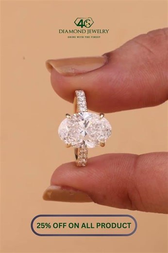 Oval Cut Three Side Pavé Setting Moissanite Engagement Ring with Dazzling All-Angle Sparkle