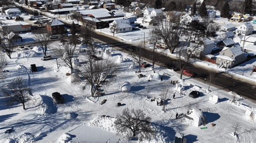 Snow sculptures welcome people to Ely Winter Festival