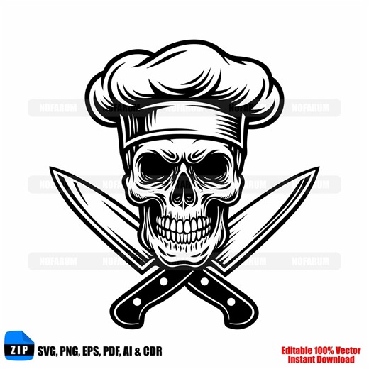 Skull Chef SVG | Kitchen Knife Skull Vector for Tattoos, Stickers and Crafts - Etsy Australia