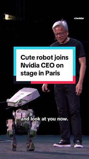 Smart and cute! Nvidia CEO Jensen Huang shared the stage with Grek, a droid trained entirely in an AI simulation. The moment took place at VivaTech in Paris, showing off AI’s growing role in robotics. #nvidia #robot #ai #technology #tech #innovation #business #droid #news #fyp