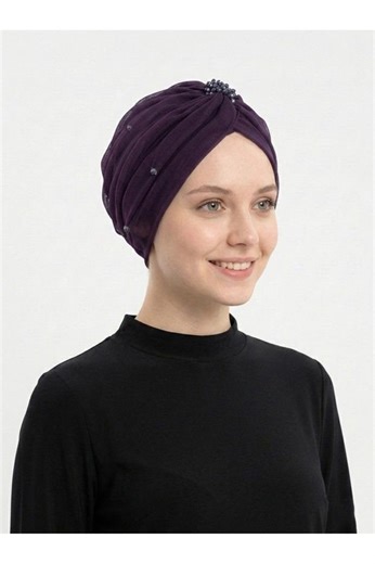Purple Turban Bonnet With Crystal Embroidery, Modest Hijab Headwrap, Fully Lined Chemo Cap for Women, Tullu-astarli-mor - Etsy