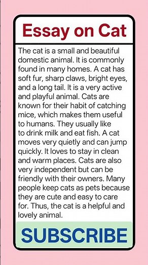 Cute Cat Essay in English | Simple Essay on Cat for Students #CatEssay #English #Study