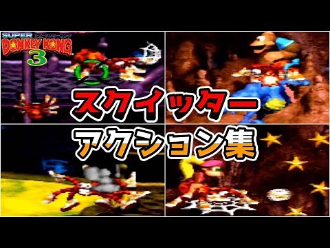 【スーパードンキーコング3 】スクイッター (アニマルフレンド) アクション集 (解説付き)【SFC】