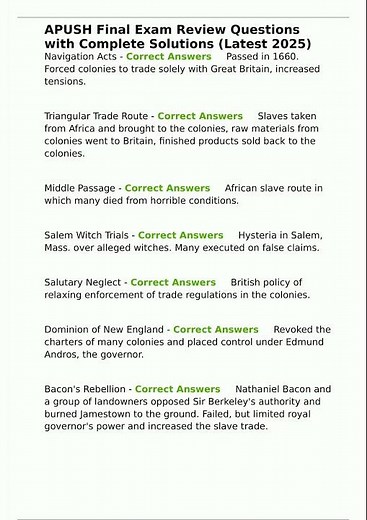 APUSH Final Exam Review Questions with Complete Solutions Latest 2025