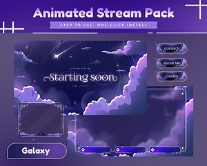 Starfall Nimbus Animated Stream Pack for Twitch, Kick, Youtube/overlay Set/alert/panel/purple Color/galaxy Theme/cloud Design/transition - Etsy UK