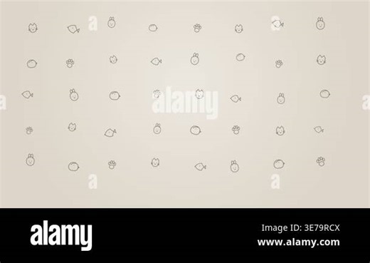 Animal pattern features a subtle animation of cute minimal hand drawn cat fish rabbit and paw print icons on a soft beige background Stock Video Footage - Alamy