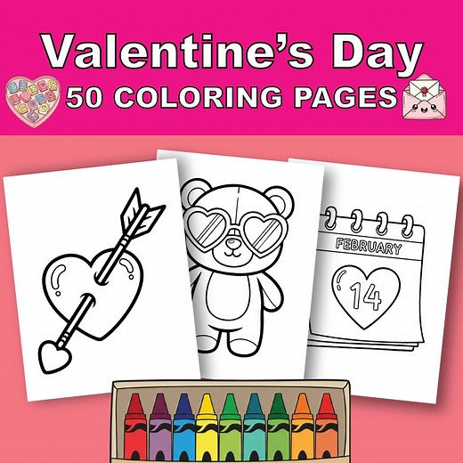 50 Bold & Easy Valentine Coloring Pages for Kids (printable PDF) - Etsy