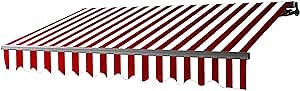 ALEKO Automatic Retractable Patio Awning| 10' W x 8' L Motorized Crank Deck Awning| Black Frame, Polyester Water Resistant Canopy, UV Protection Sun Shade for Yard, Porch, Balcony| Red-White