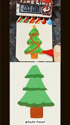 Drawing Christmas tree in 30 sec (Remake by Taufik fanart) #art #tiktok #trending #shorts #millkuntv