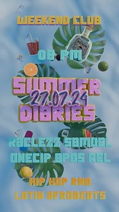 SUMMER DIARIES☀️🌴 - THIS SATURDAY 🩵 Join us for an unforgettable party from sunset to sunrise above the rooftops of Berlin🌅❤️‍🔥 🎧LINE UP: @pharell.ynw @dj.apos @itsraclezz @samuel_mansfeld HIP HOP | LATIN | AFROBEATS | RNB 🎵 For Table reservations: 📧 Table@weekendclub.berlin 📞 49 (0) 152 35862127 or DM us | Weekend Club