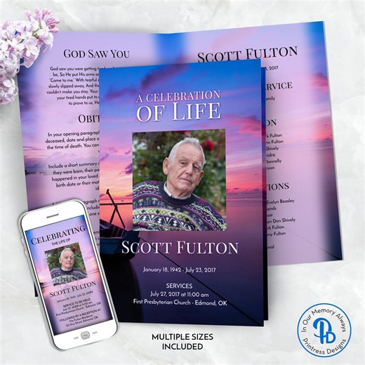 Mall för begravningsprogram för Twilight Boat, dödsannonsprogram, minnesgudstjänst för livet, mall för gudstjänstordning, ZFP 21067 - Etsy Sverige