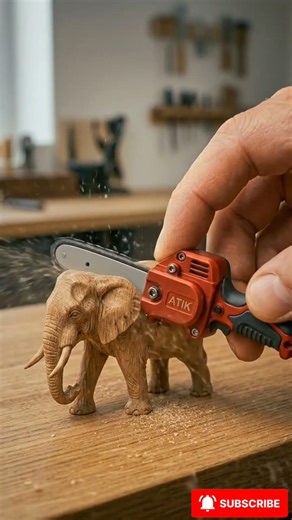 Tiny Red Chainsaw Slices Wooden Elephant Perfectly in Half! 🔥🪵