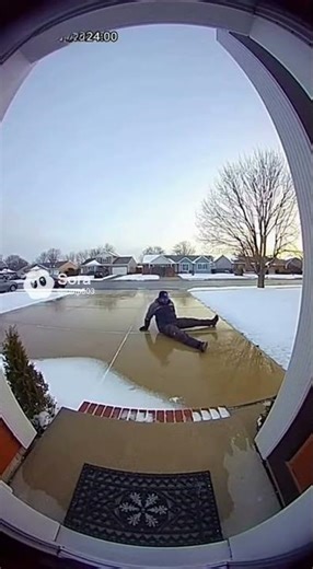 ups drier slips on ice caught on camera