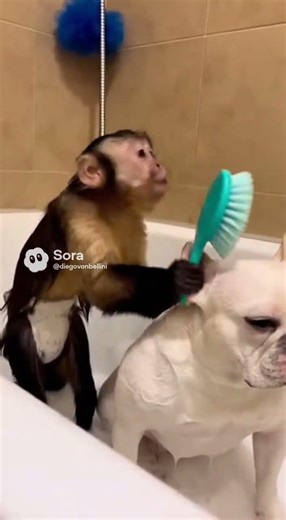 Pibbles Gets A Wash From An Opera Singing Monkey!