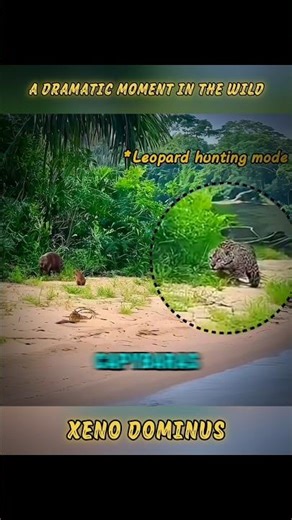 Silent predator – Leopard chases a capybara family #wildlife #animals #shorts