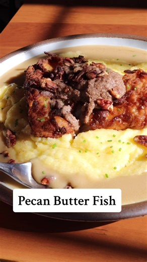 A perfect recipe for the upcoming holidays! Fish with Pecan Butter and Meunière Sauce on top of Creamy Parmesan Polenta. Recipe by Chef Paul Prudhomme Full recipe with instructions here: https://www.ameliaisnotachef.com/recipes/fish-with-pecan-butter-and-meunire-sauce Fish Serves 6 1/2 cup milk 1 egg, beaten Seasoning Mix 1 tablespoon salt 1 teaspoon onion powder 1 teaspoon sweet paprika 3/4 teaspoon ground red pepper (preferably cayenne) 1/2 teaspoon white pepper 1/2 teaspoon garlic powder 1/2 