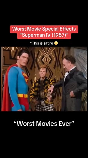 Worst Movie Special Effects Superman IV (1987) This is satire 😂 #superman #superman4 #80s #80smovies #specialeffects #specialeffect #cgi #funny #roast #commentary #fyp #foryoupage | Barb Castillo