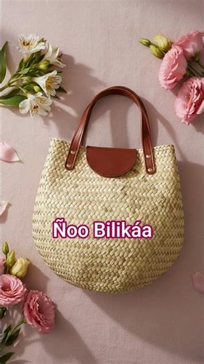 Bolsa de palma con asas cortas y tapa con broche imán