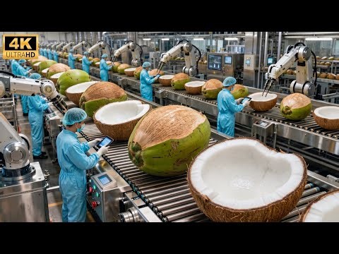 Inside a Modern Coconut Processing Plant 🥥 | From Whole Coconuts to Pure Coconut Water & Oil
