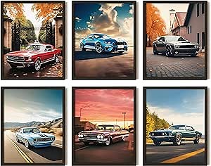 97 Decor Muscle Car Wall Art – Vintage Race Car Posters for Boys Bedroom, Classic Car Prints for Men’s Room, Retro Auto Pictures, Antique Vehicle Artwork (8x10 Unframed)
