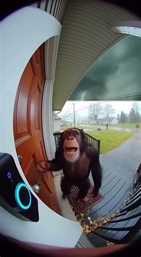 doorbell footage of a chimp begging for the door to open