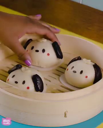 Celebrate Pochacco on his birthday with a supercute Banana Custard Steamed Bun recipe 🥟🐶 Learn how on the #HelloKittyandFriends YouTube channel: https://bit.ly/3ImvyLW | Sanrio