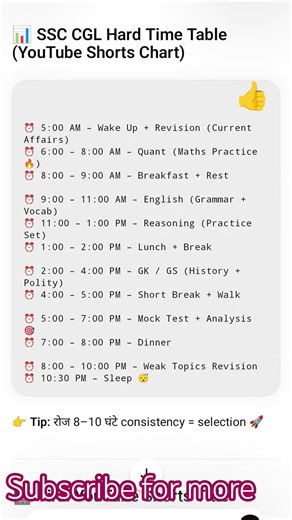 👉 "SSC CGL Topper Banane Wala Hard Study Time Table 🔥 | 15 Hours Strategy #Shorts#explore #tranding