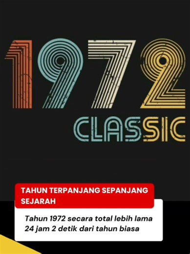 Tahun 1972 jadi tahun terpanjang sepanjang sejarah. Secara total tahun 1972 lebih lama 24 jam 2 detik dari tahun biasa. Ada banyak peristiwa yang membuatnya terasa makin panjang, namun terutama karena tahun 1972 merupakan tahun kabisat. #tahunkabisat #1972 #1970s #70s #vintage