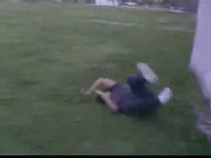 Fat kid runs into a wall....