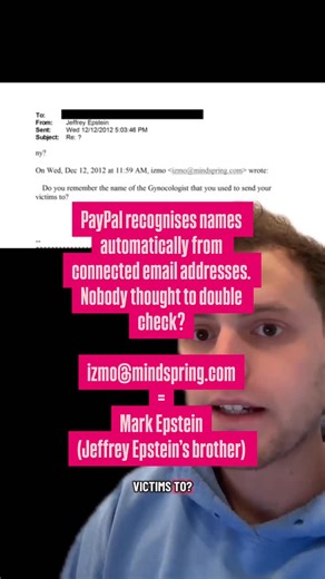 Ambra Vernuccio on Instagram: "PayPal recognises names automatically from connected email addresses. Nobody thought to double check? izmo@mindspring.com = Mark Epstein (Jeffrey Epstein’s brother) First video stitched here by @aaronparnas"