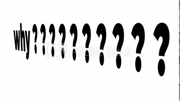Set of question marks getting bigger. Asking why repeatedly. Big question marks over and over. Concept for confusion.