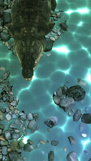 nature documentary style animation made in blender. crocodile swimming in an underwater scene
