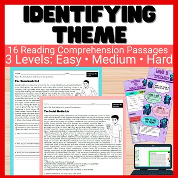 Theme Worksheets | Identifying Theme with Text Evidence | Reading Passages | 4-7