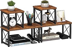 Honiter 2 Sets Desk Shelf, Desktop Organizer Shelf, 2 Tier Independent Stackable Desktop Shelves, Desktop Office Storage Rack Display Shelf