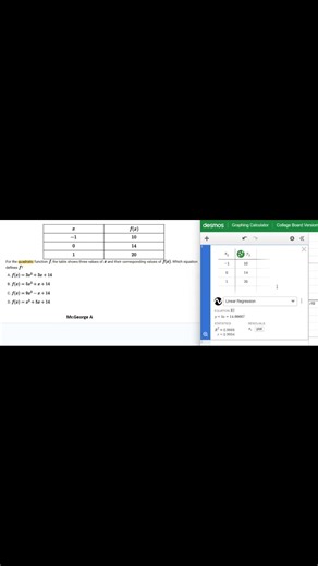 Master finding Quadratic equation from a table