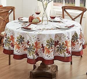 Newbridge Thanksgiving Elements of Nature Fall Foliage Bordered 70 Inch Round Fabric Tablecloth, Swirling Leaves Easy Care Stain Proof, Wrinkle Resistant Table Cover for Holiday Party Dining