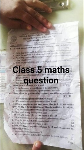 model question paper of maths class 5 #exam #exampaper