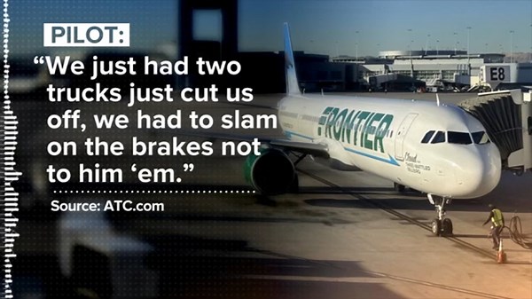 LAX close call: Frontier Airlines plane and 2 trucks nearly collide on tarmac