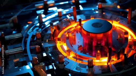 Microscopic View of Tritium Targets in Fusion Reactor Giving a glimpse into the inner workings of a fusion reactor, this closeup shows the delicate tritium targets, vital components